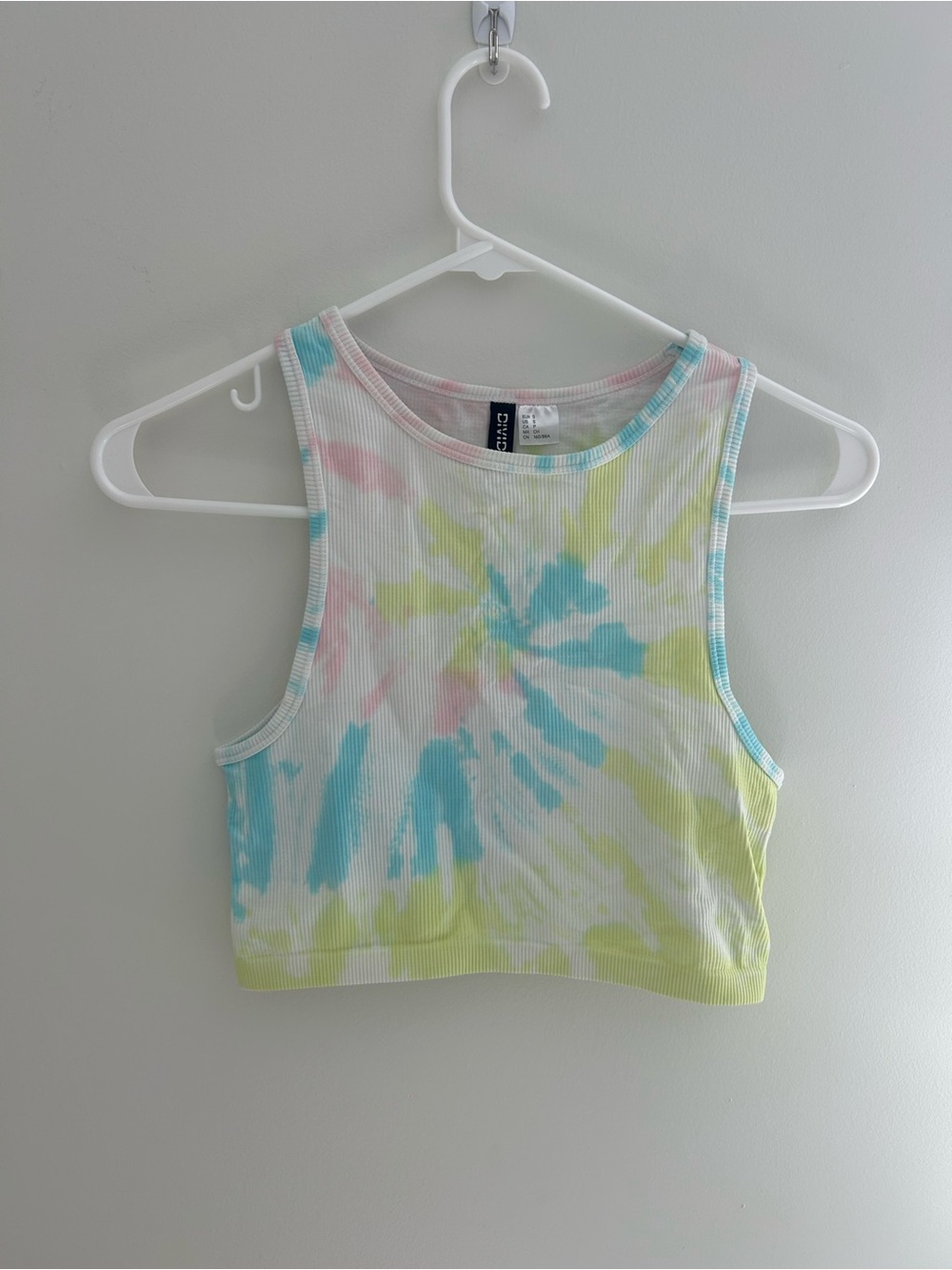 H&M Pastel Tie-Dye Ribbed Crop Tank - Blue, Yellow & Pink